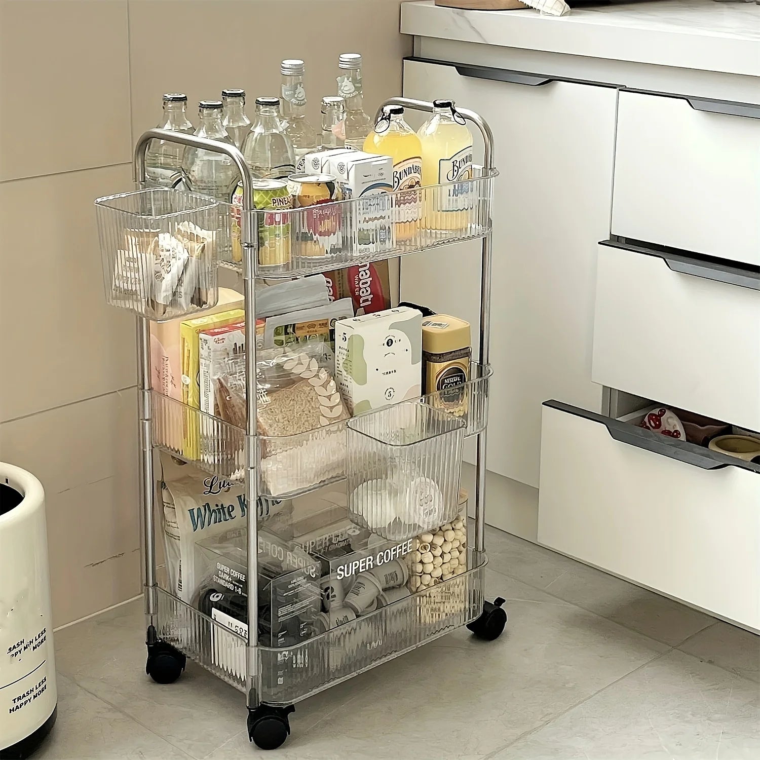 3-Tier Clear Storage Cart with Wheels