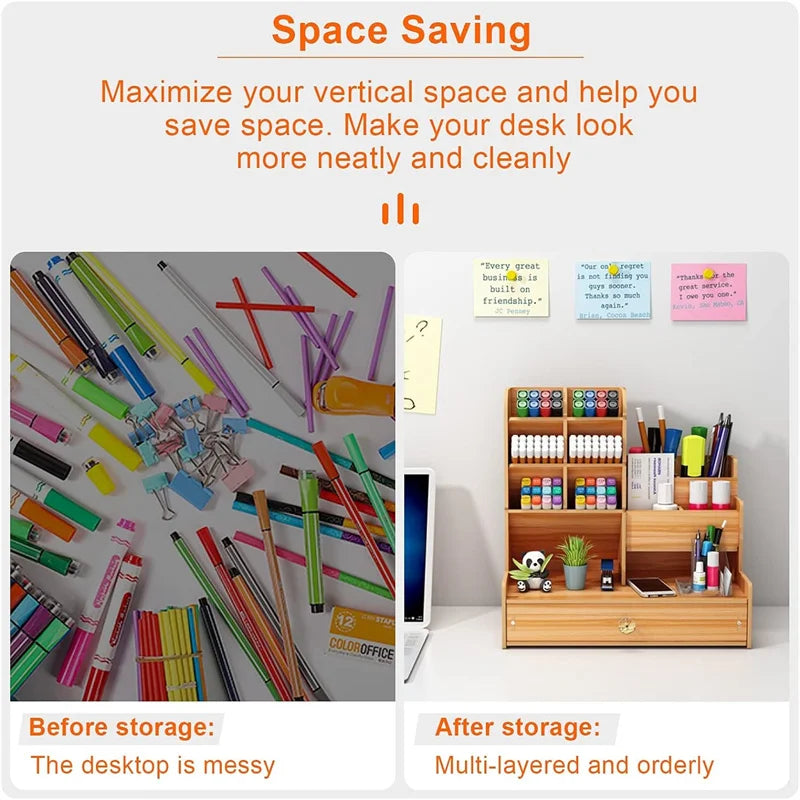 Wooden Desk Organizer – Large-Capacity Stationery Storage with Drawer