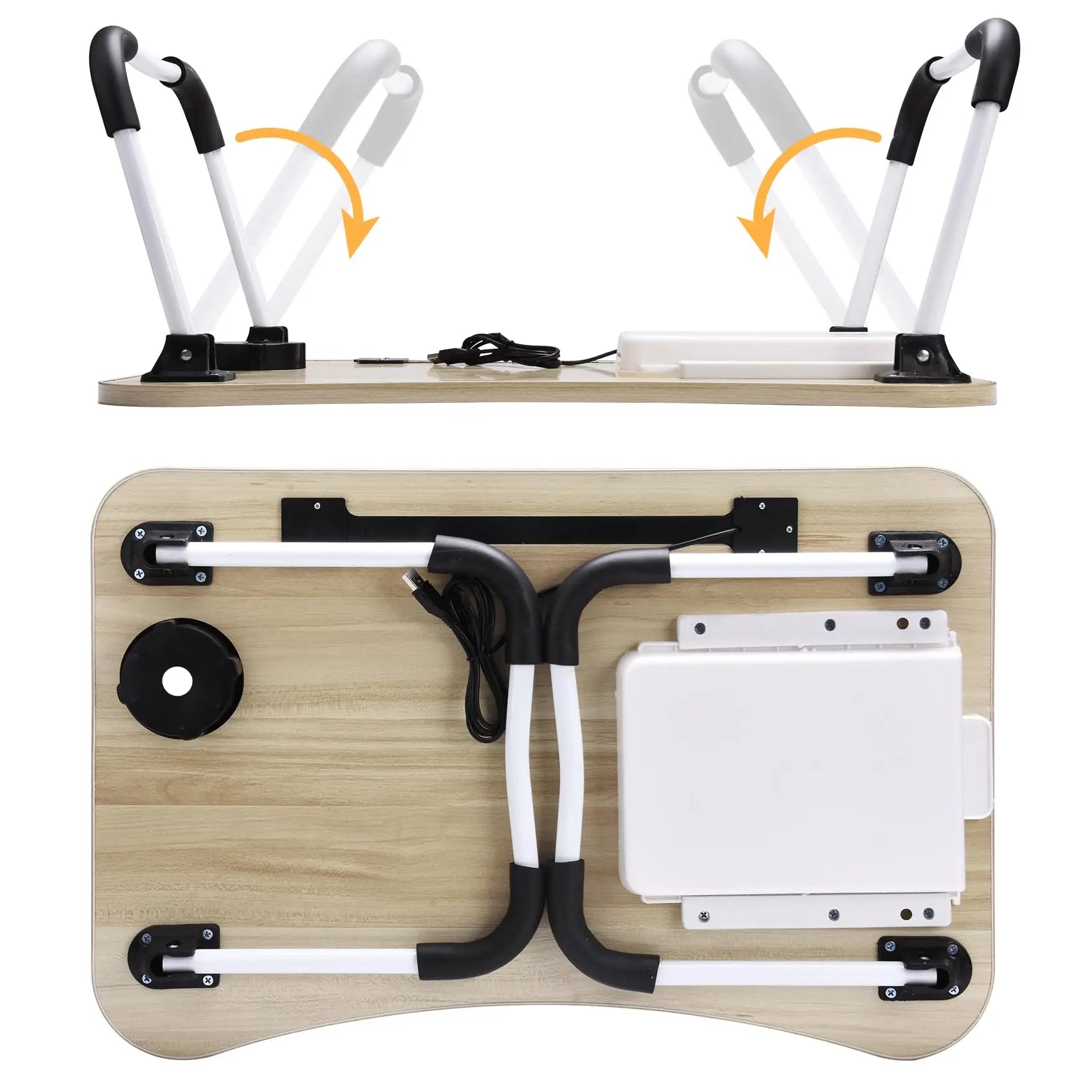 40x60cm Folding Laptop Table – Portable Desk with USB Light, Fan & Cup Holder:
