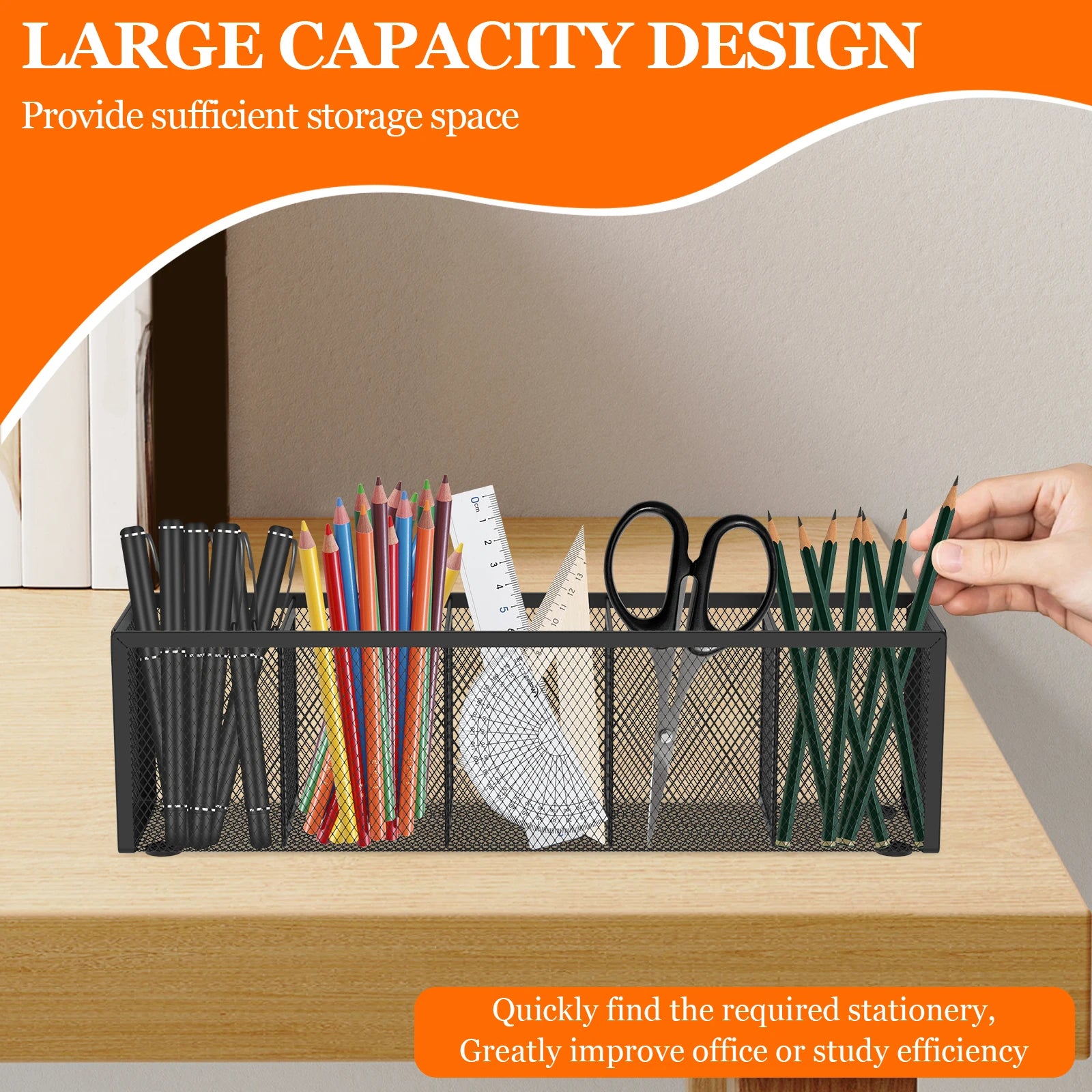2Pcs Mesh Pen Pencil Holder with 5 Compartments Metal Desk Organizer Rustproof Brush Holder for Home School Classroom Teachers