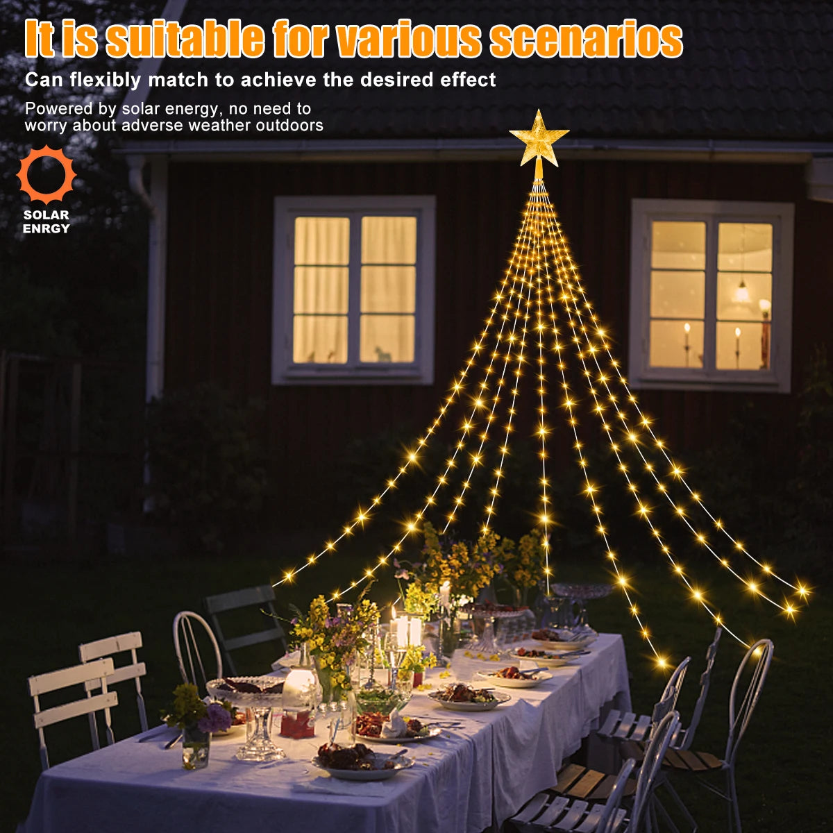 Solar Star Waterfall Fairy Lights