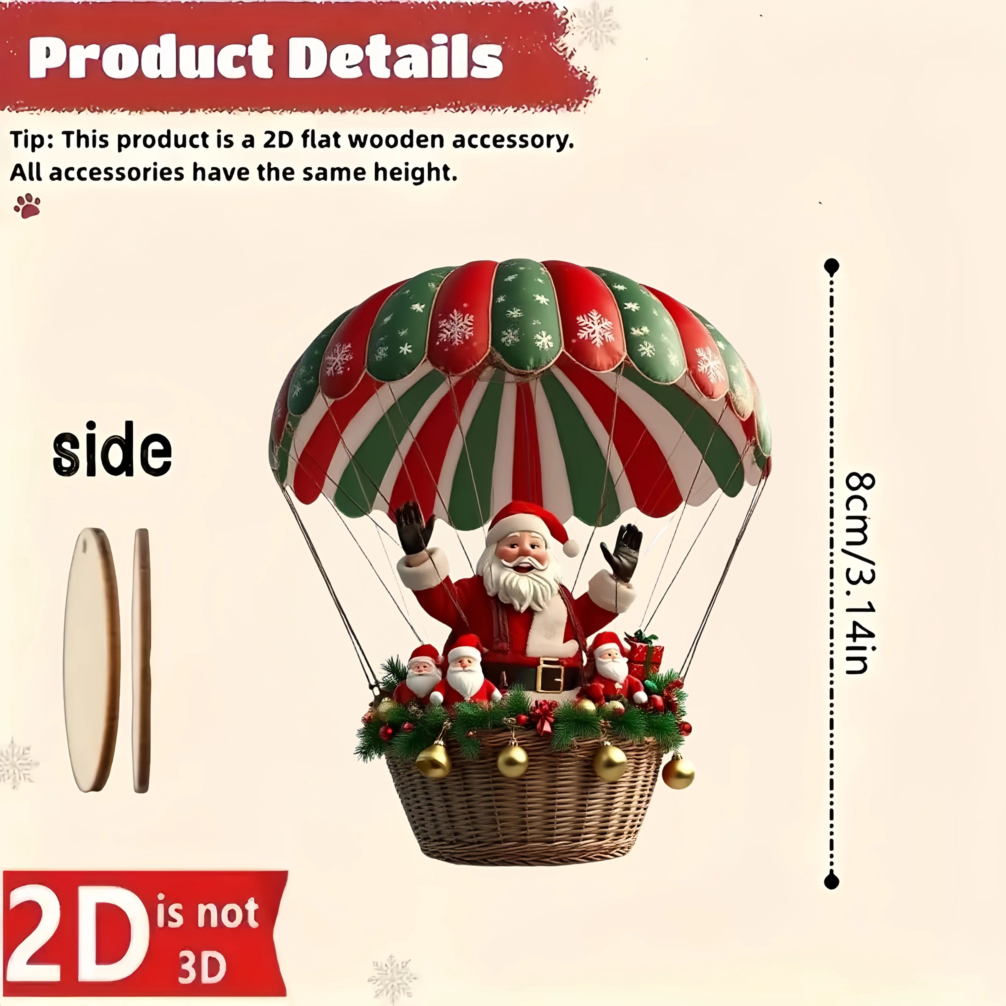 Wooden Hot Air Balloon Santa Ornaments