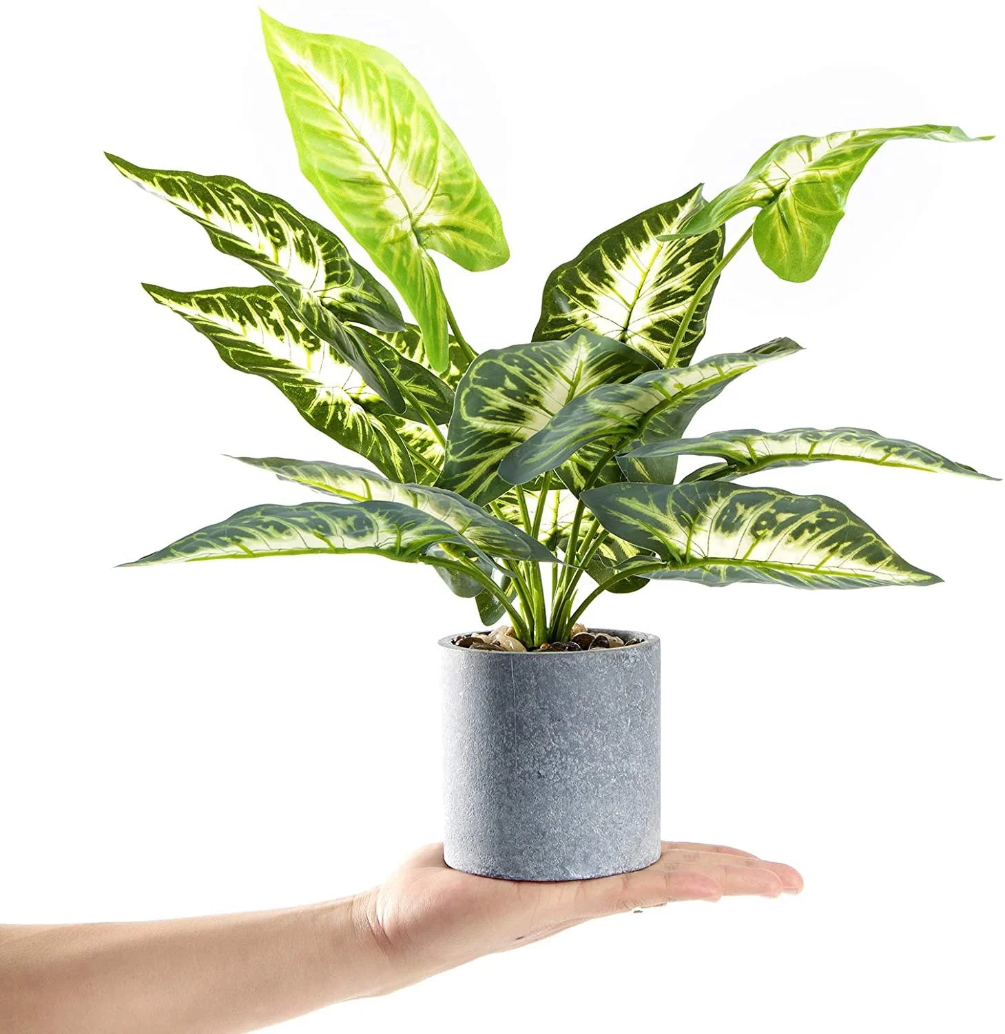 15" Artificial Potted Taro Leaf Plant