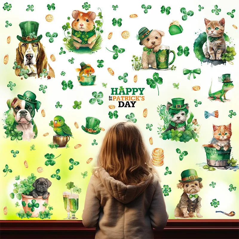 St. Patrick's Day Animal & Clover Window Clings, 9-Sheet Set