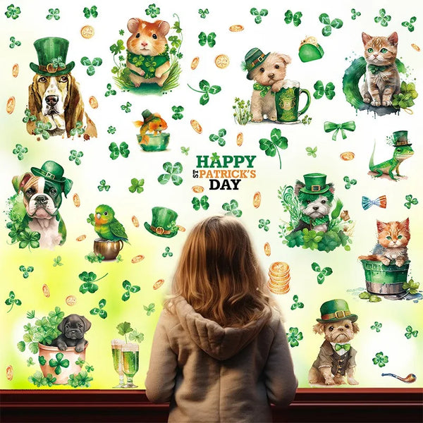St. Patrick's Day Animal & Clover Window Clings, 9-Sheet Set