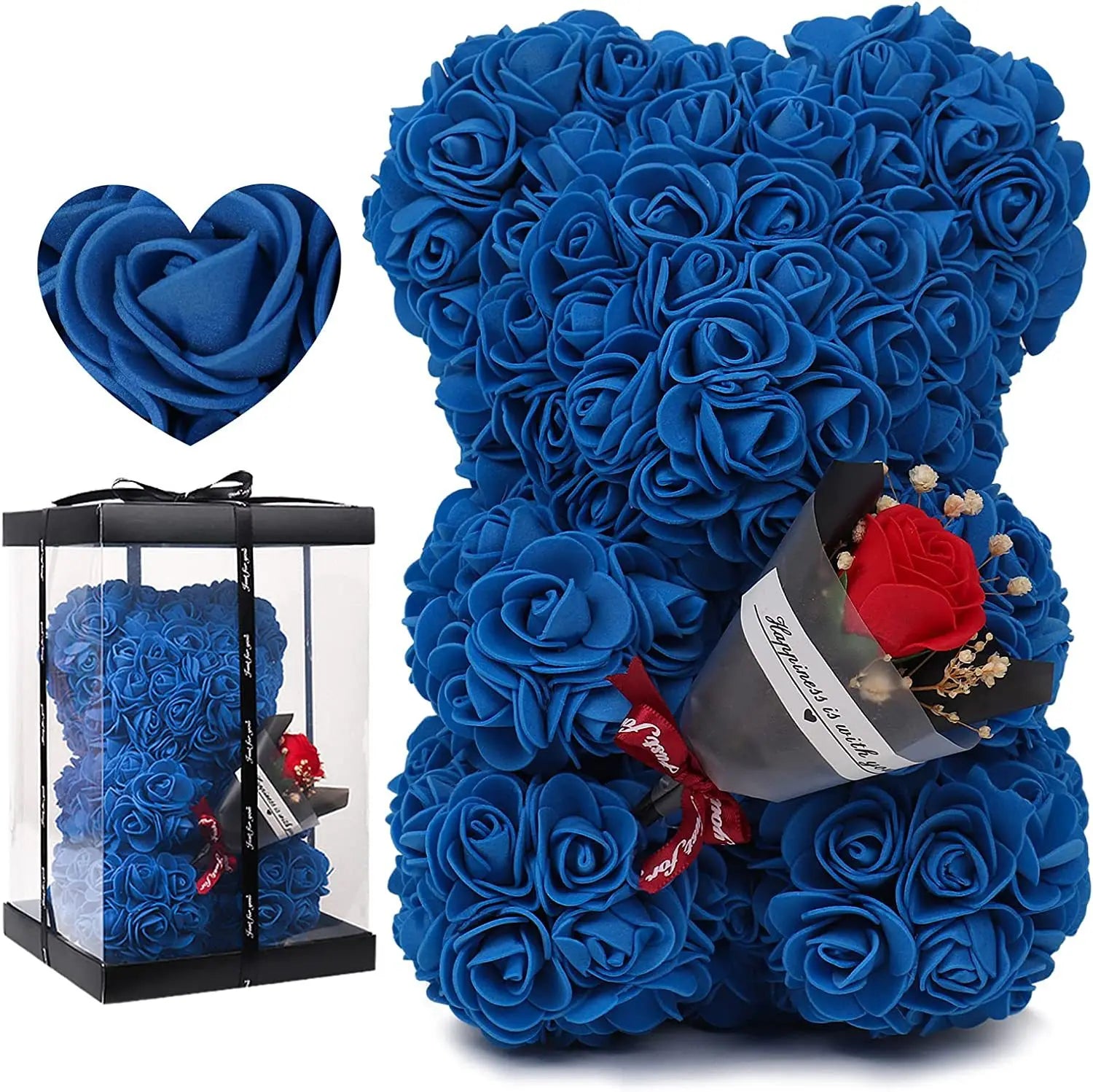 25cm Rose Bear with Flower Bouquet