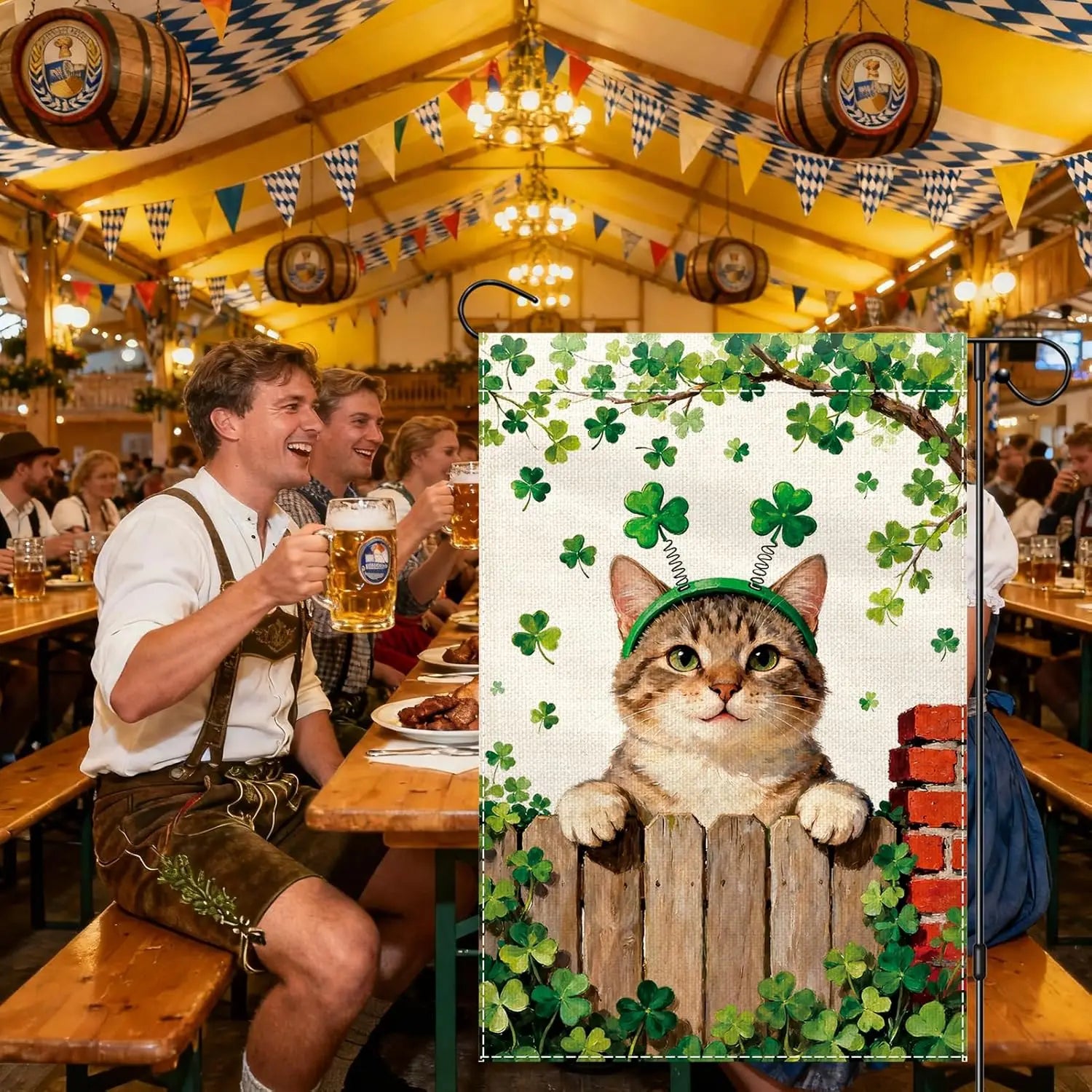 St. Patrick's Day Cat Garden Flag