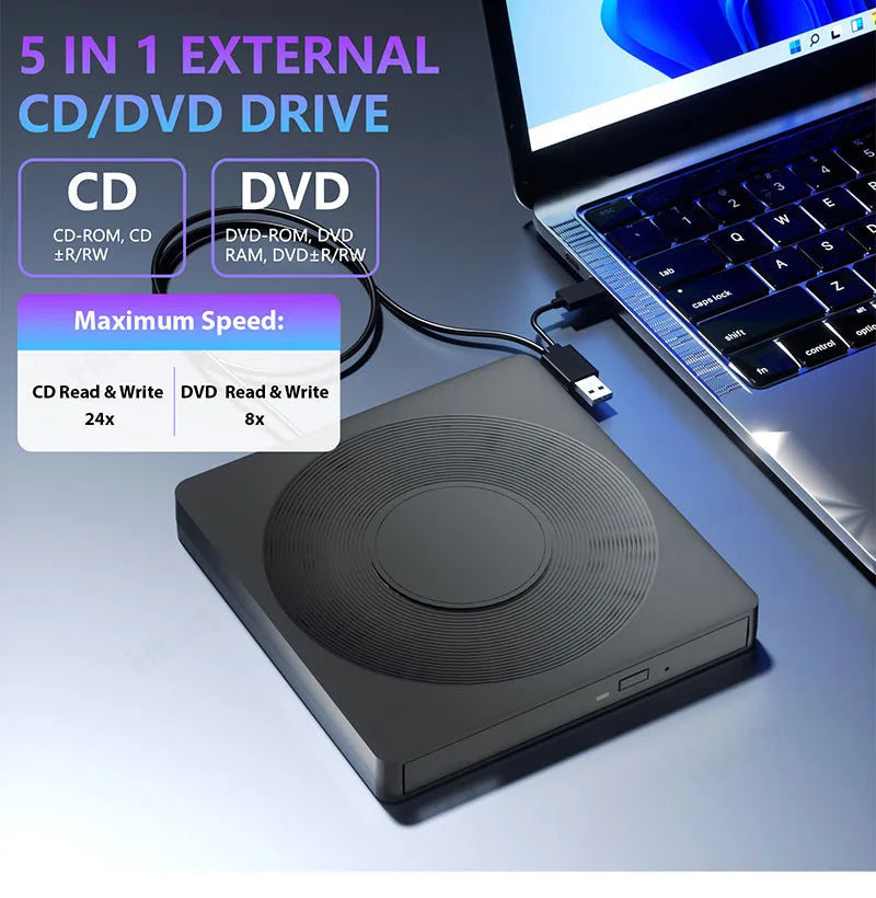 USB 3.0 Type-C External CD/DVD Drive with Card Reader