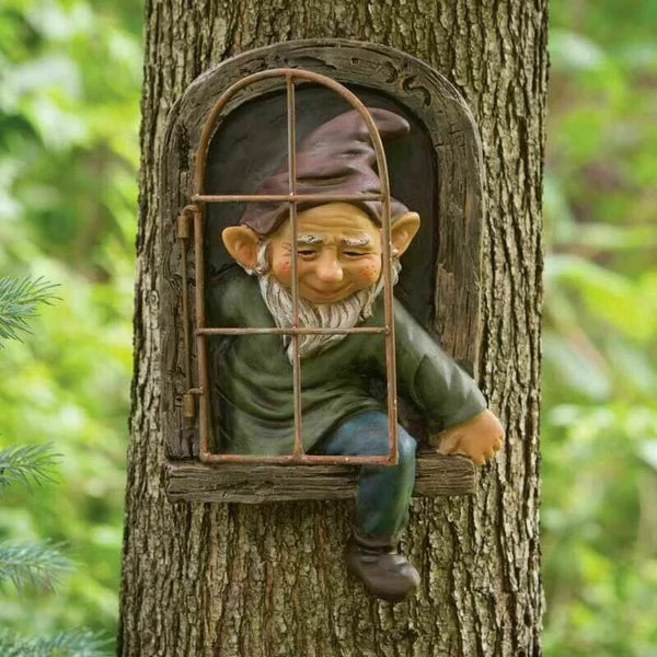 Tree-Hugging Garden Gnome Statue