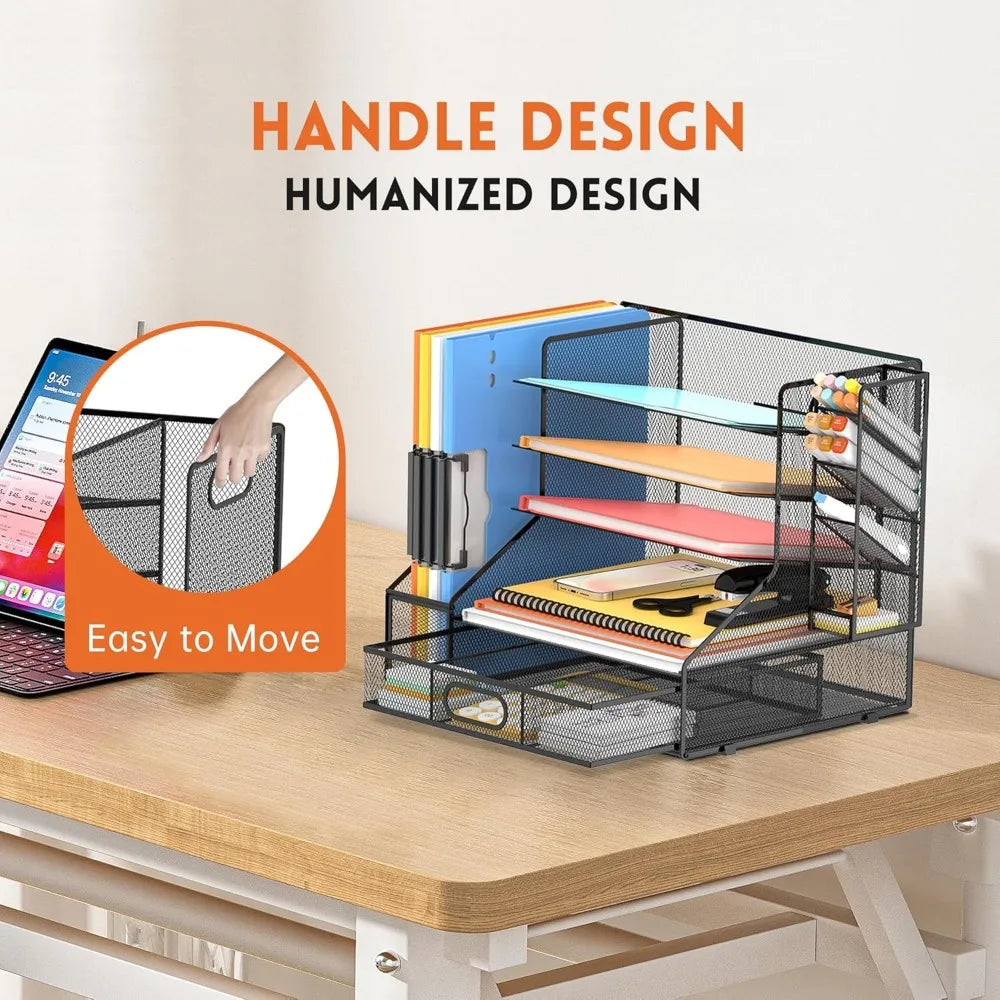 5-Tier Mesh Desk Organizer with Drawer