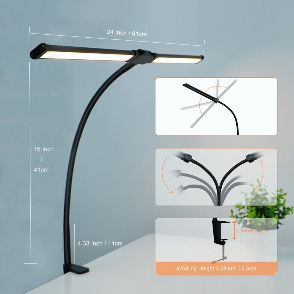 24W Ultra Bright LED Desk Lamp with Clamp