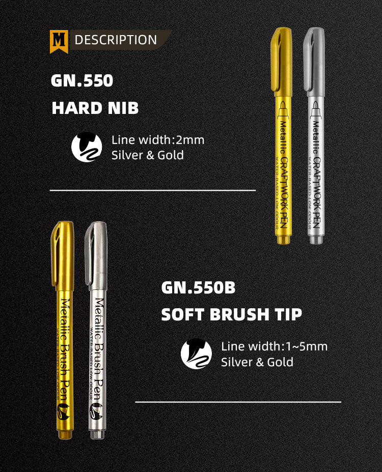 8PCS Metallic Brush Pens – Gold & Silver