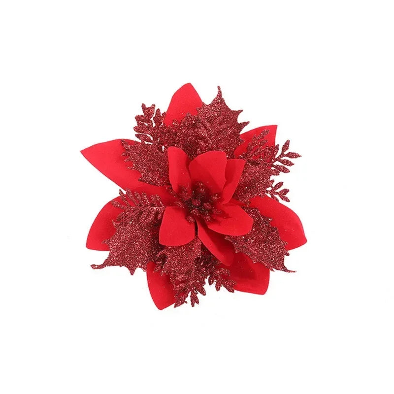 5PCS Glitter Red Rose Christmas Decorations