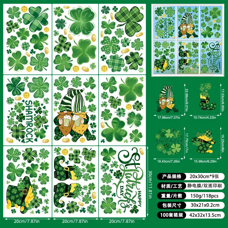 St. Patrick's Day Irish Dog Window Clings, 9-Sheet Set