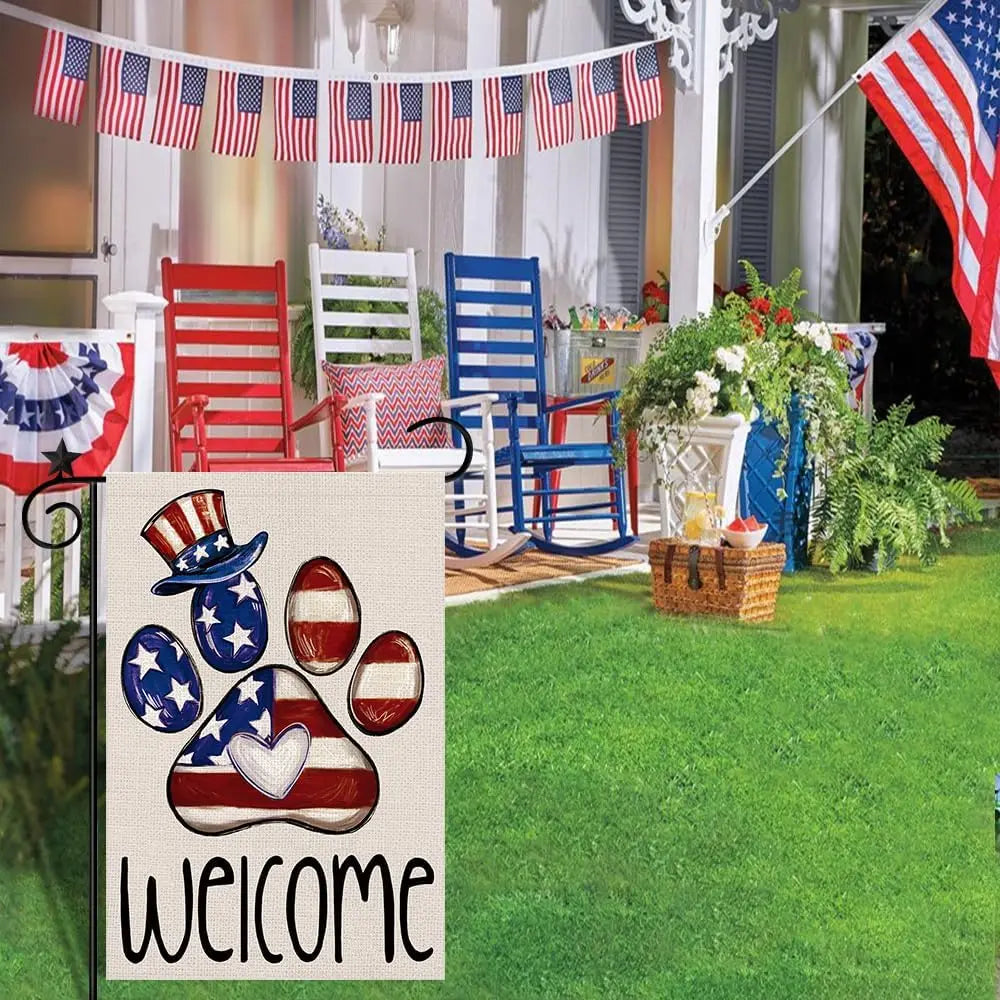 Patriotic Paw Print Garden Flag (12x18")