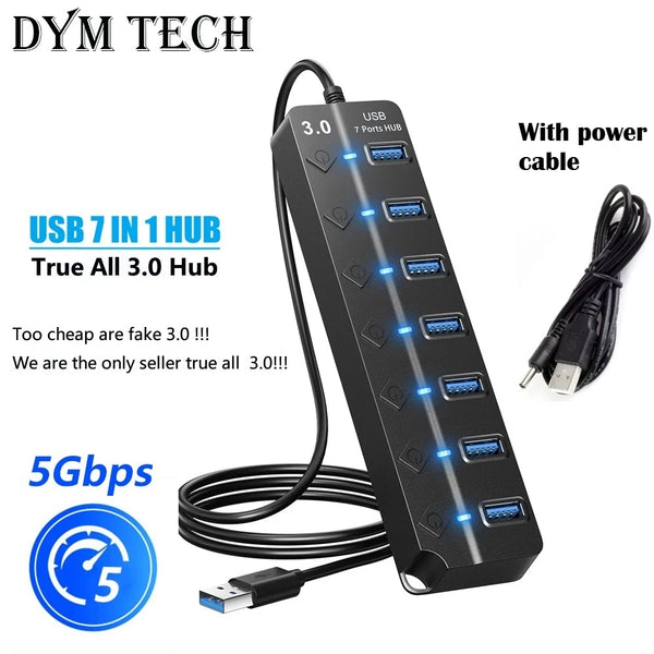 USB 3.0 7-Port High-Speed  with Switch