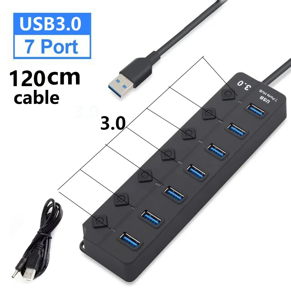 USB 3.0 7-Port High-Speed  with Switch