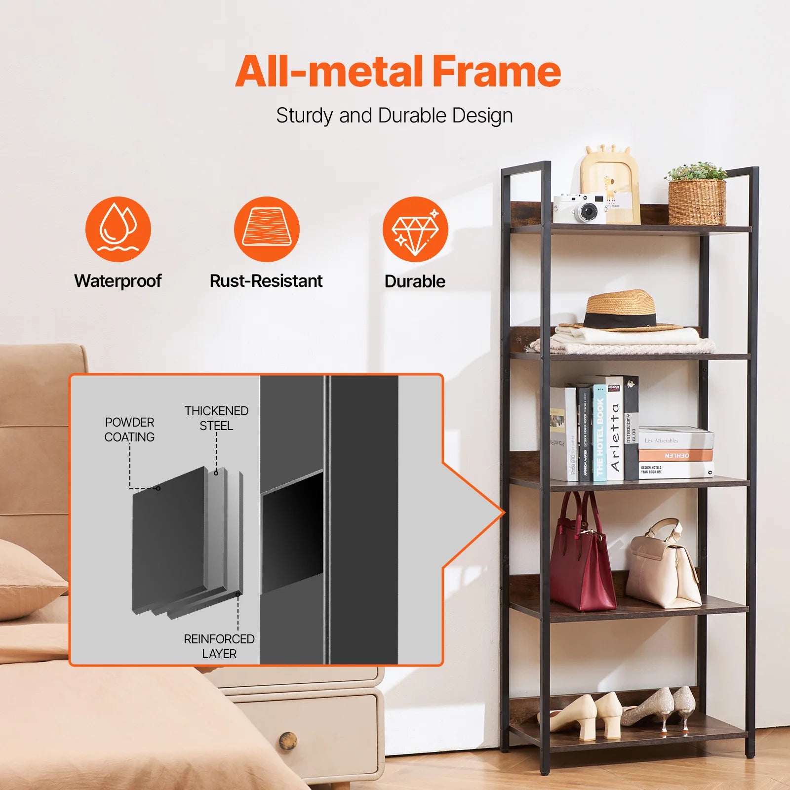 SucceBuy Industrial Metal Bookshelf
