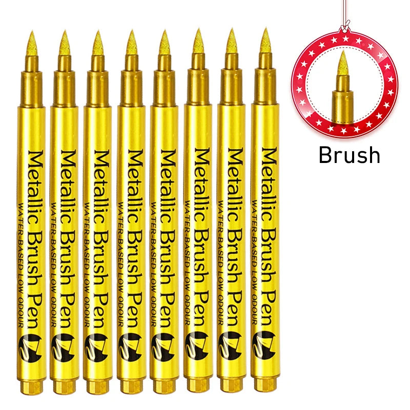 8PCS Metallic Brush Pens – Gold & Silver