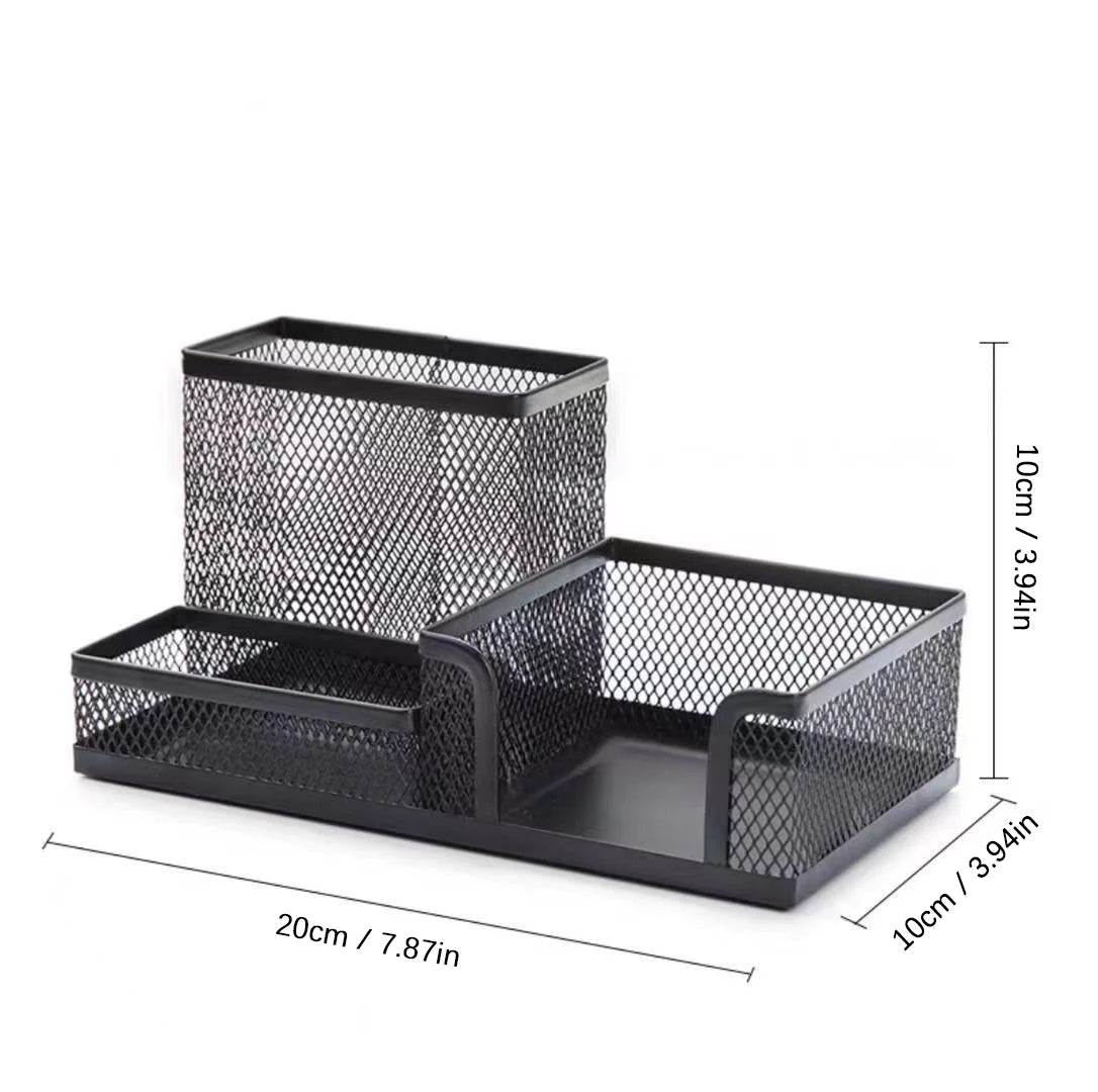 Deli Metal Mesh 3-Grid Pen Holder