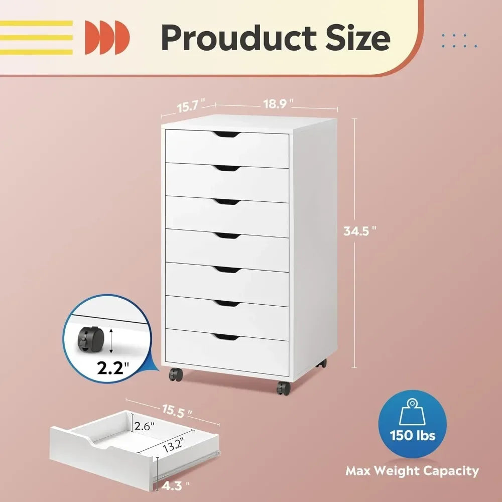 7-Drawer Wood Storage with Wheels