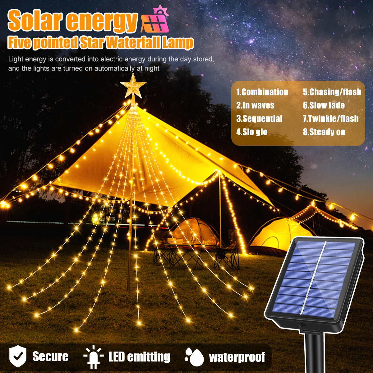 Solar Star Waterfall Fairy Lights