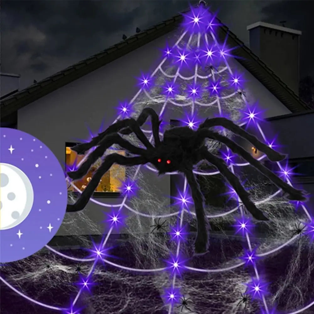 8-Mode LED Halloween Spider Web Lights