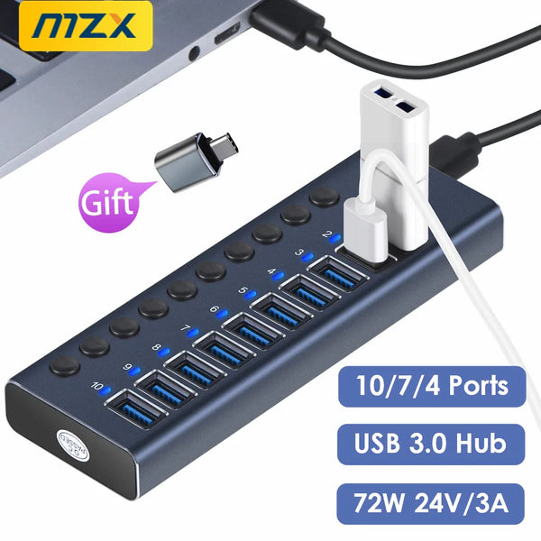Aluminum USB 3.0 Hub 4/7/10 Port with Switch