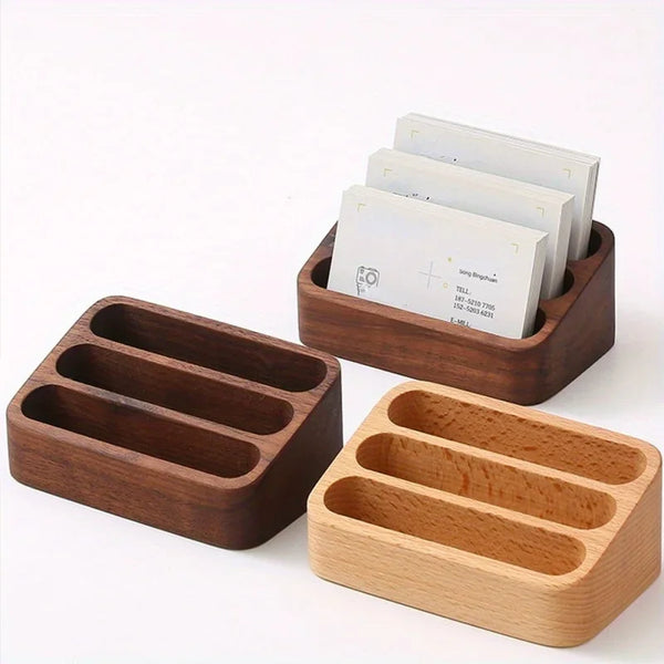 Wood Business Card Holder – Desktop Organizer Stand: