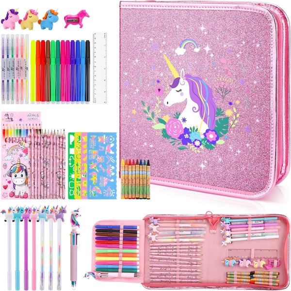 Coloring & Drawing Kit with Unicorn Pencil Case