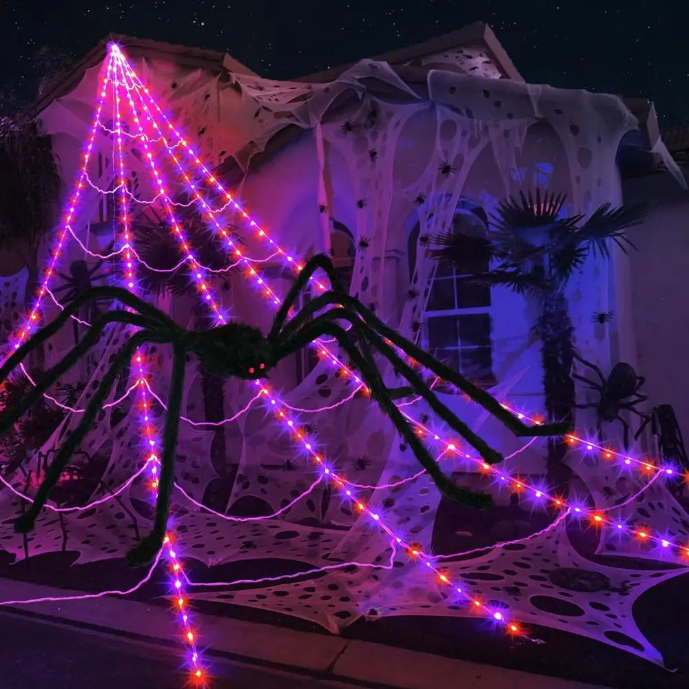 8-Mode LED Halloween Spider Web Lights