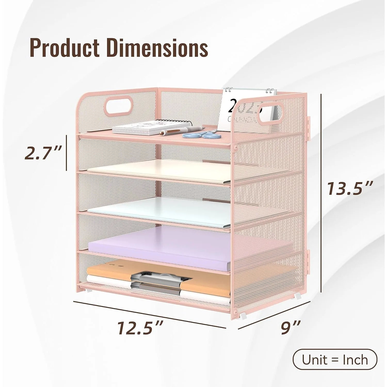 2 Pack Pink 5-Tier Mesh Desk Organizer