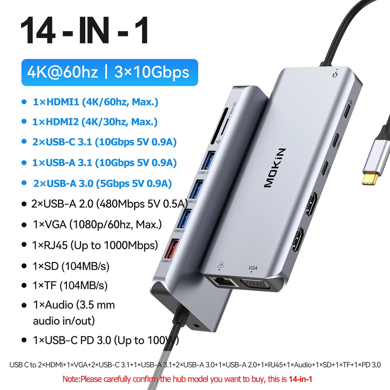 MOKiN 10Gbps USB-C Multiport Docking Station