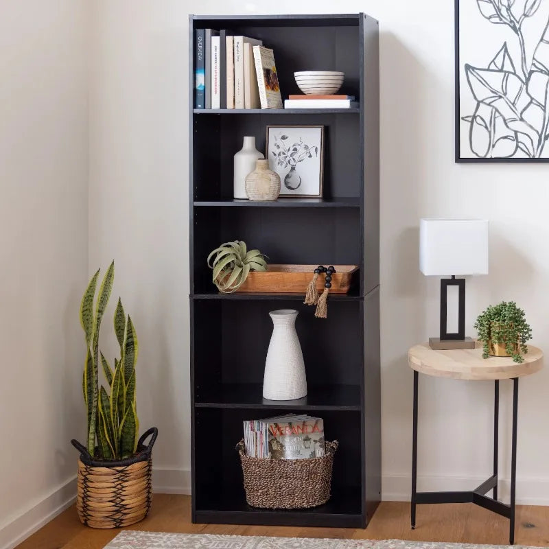 5-Shelf Adjustable Bookcase – Solid Wood Display Bookshelf, White