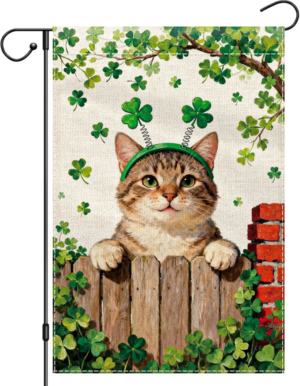 St. Patrick's Day Cat Garden Flag