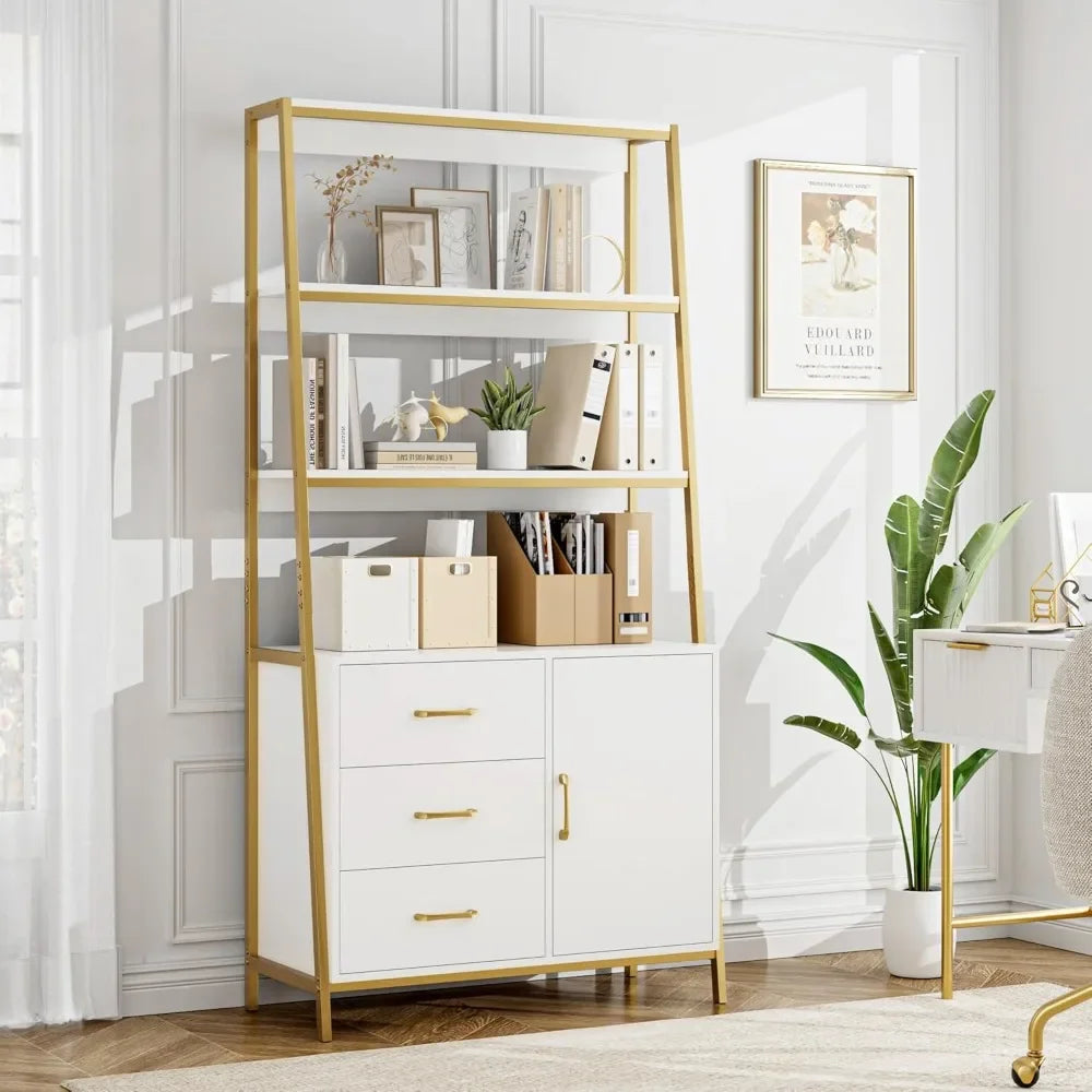 69" White Gold 4-Tier Bookshelf