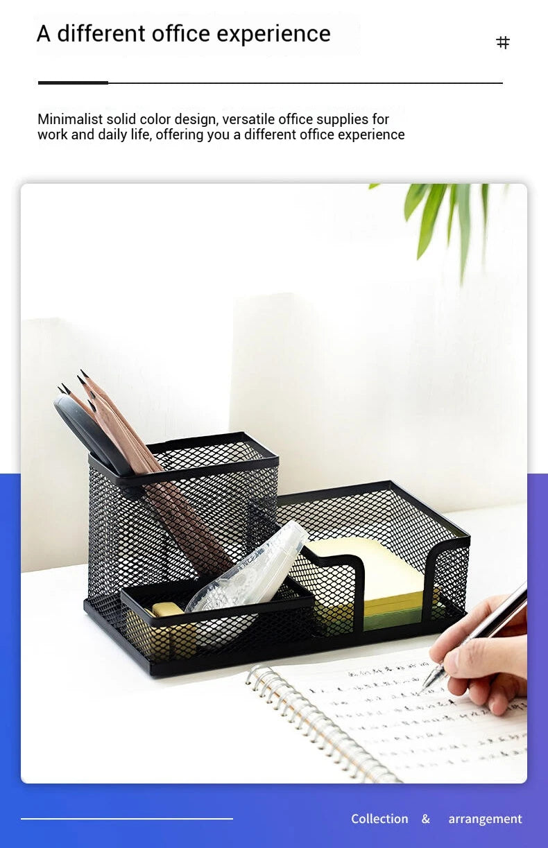 Deli Metal Mesh 3-Grid Pen Holder