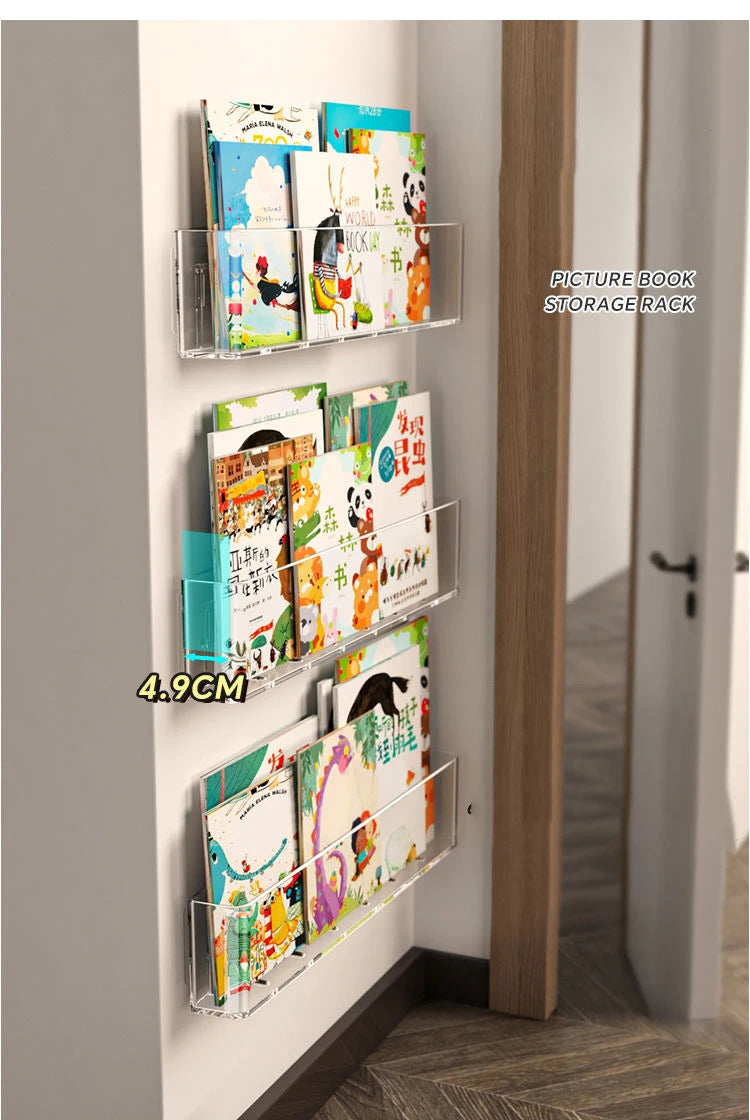 Acrylic Wall-Mount Kids Book Display Shelf