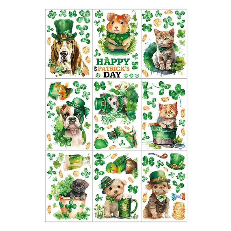 St. Patrick's Day Animal & Clover Window Clings, 9-Sheet Set