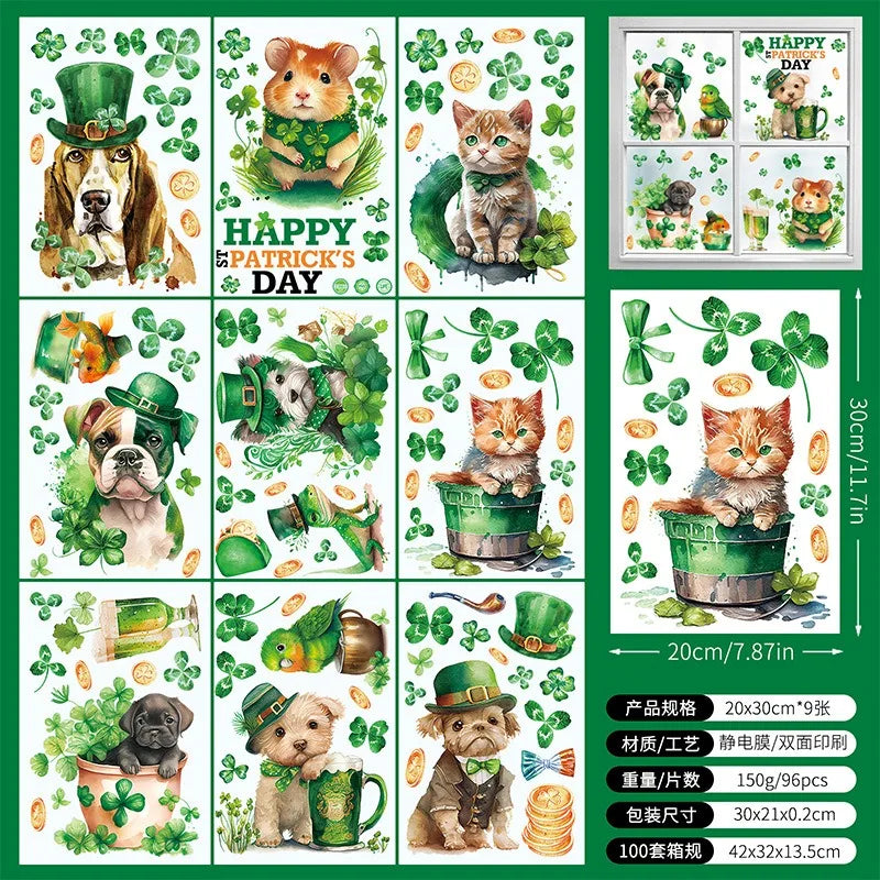 St. Patrick's Day Irish Dog Window Clings, 9-Sheet Set