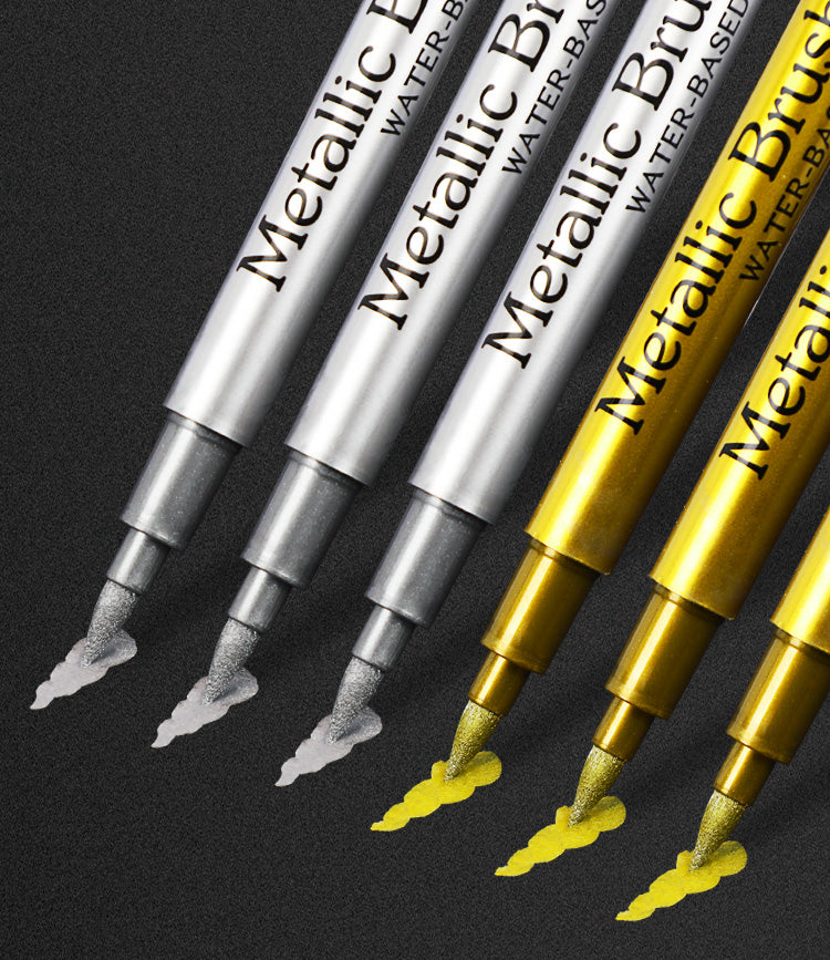 8PCS Metallic Brush Pens – Gold & Silver