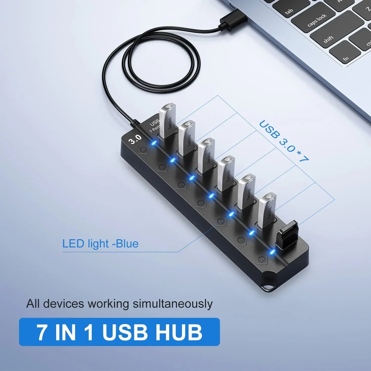 USB 3.0 7-Port High-Speed  with Switch