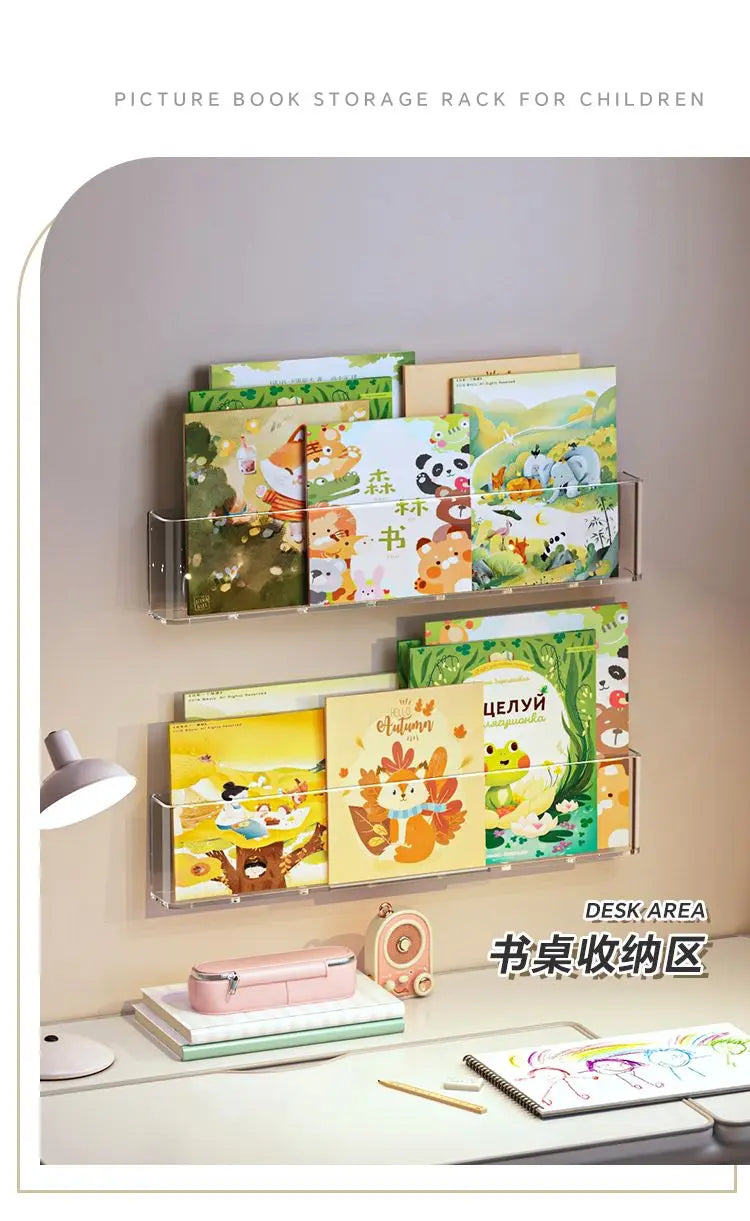 Acrylic Wall-Mount Kids Book Display Shelf