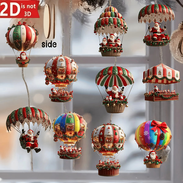 Wooden Hot Air Balloon Santa Ornaments