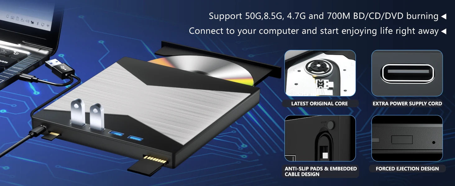 External 4K Blu-ray Drive USB 3.0 with SD/TF Ports