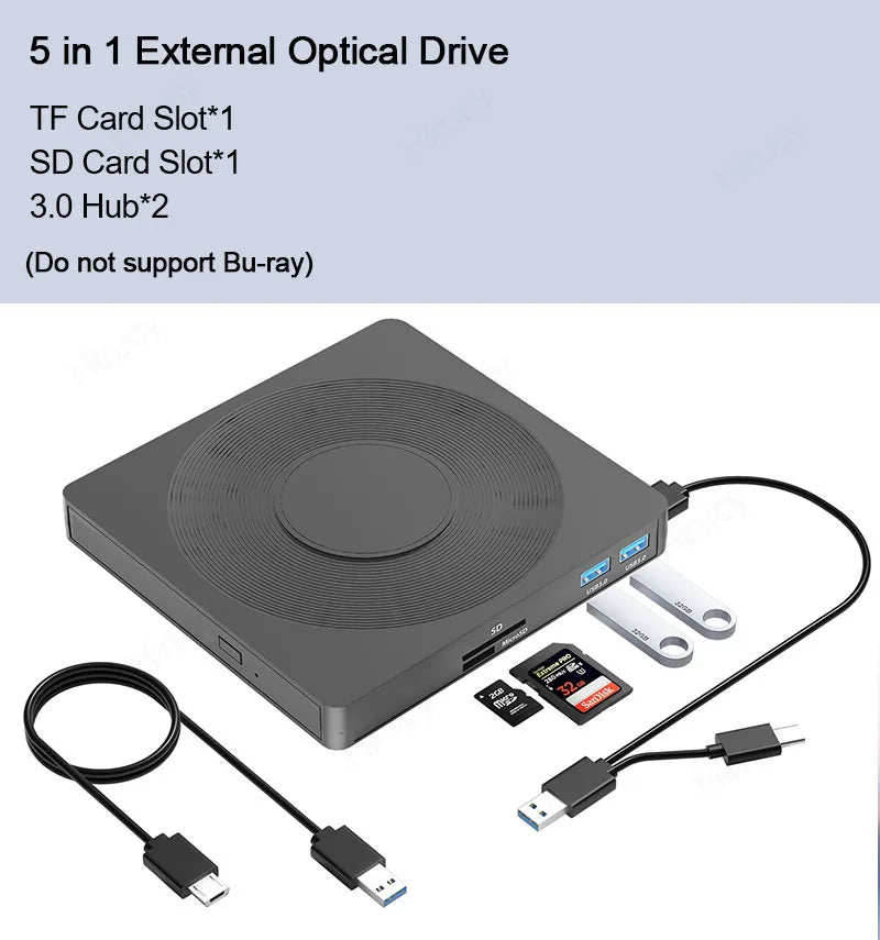 USB 3.0 Type-C External CD/DVD Drive with Card Reader