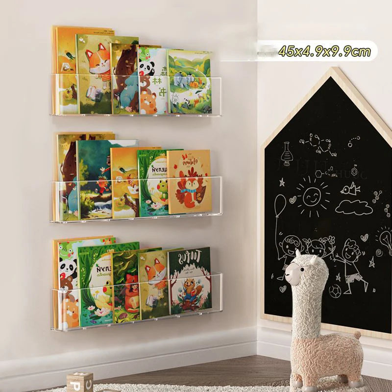 Acrylic Wall-Mount Kids Book Display Shelf