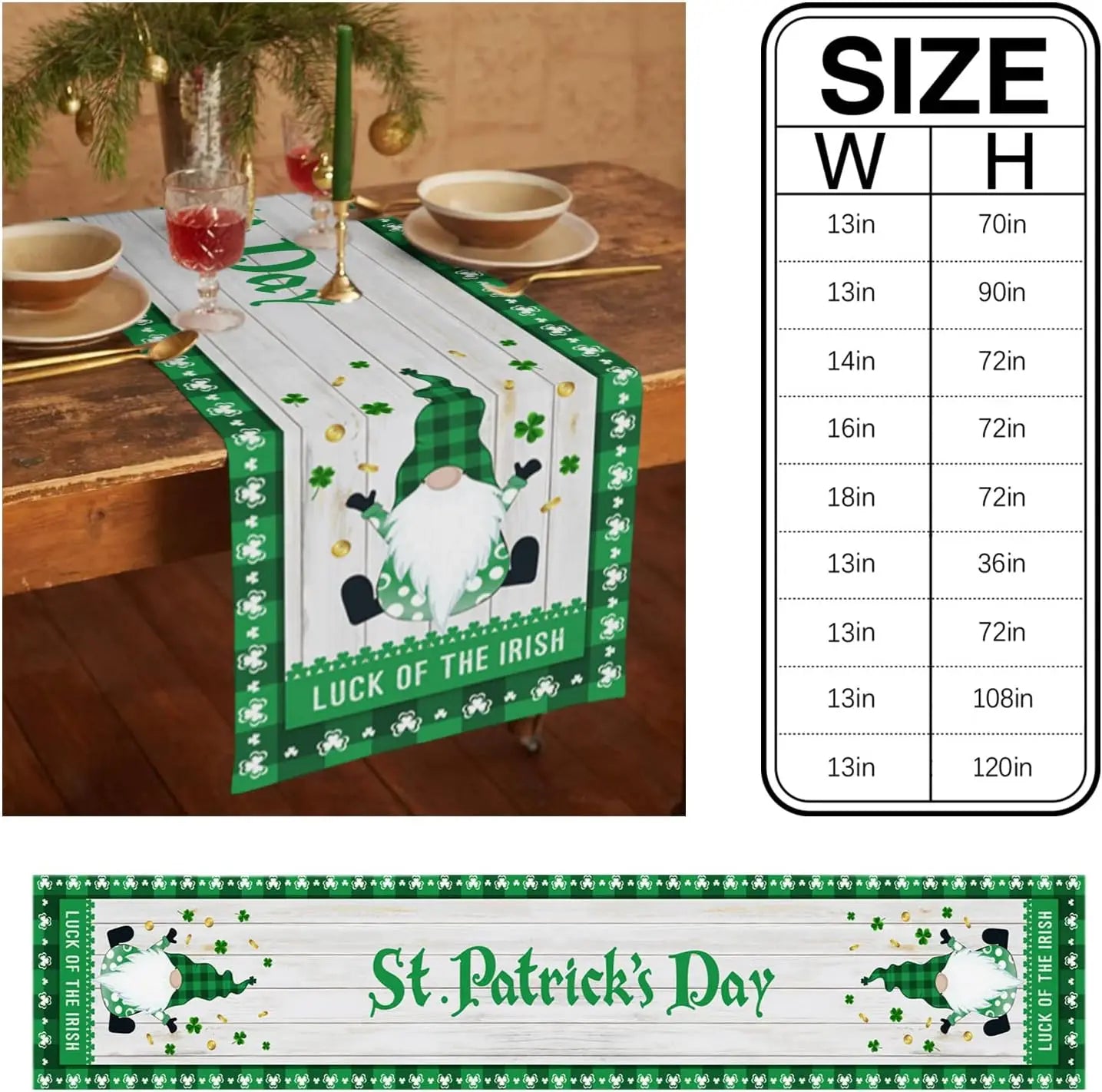 St. Patrick's Day Gnome & Clover Table Runner