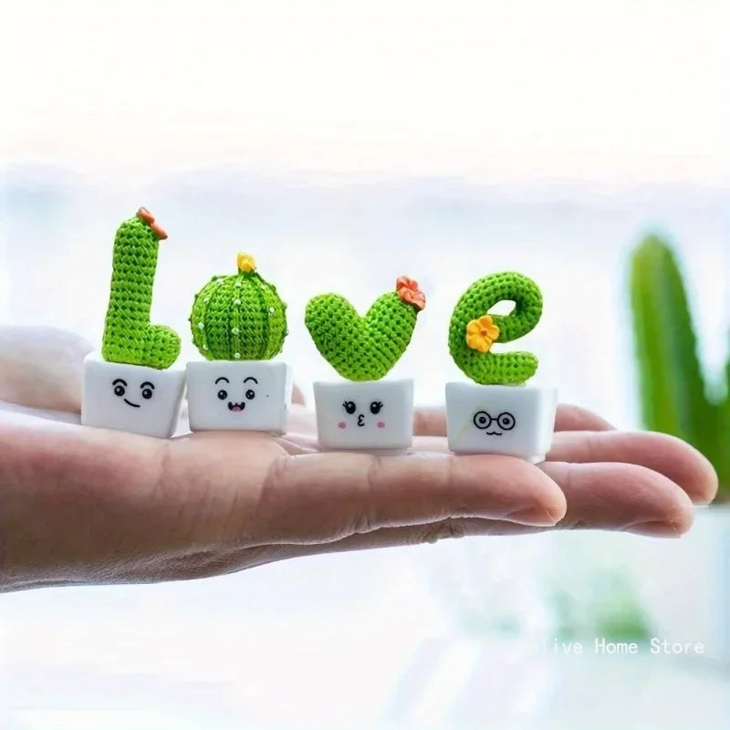 Mini Resin Cactus Set – 4pcs Succulent Plant Decor