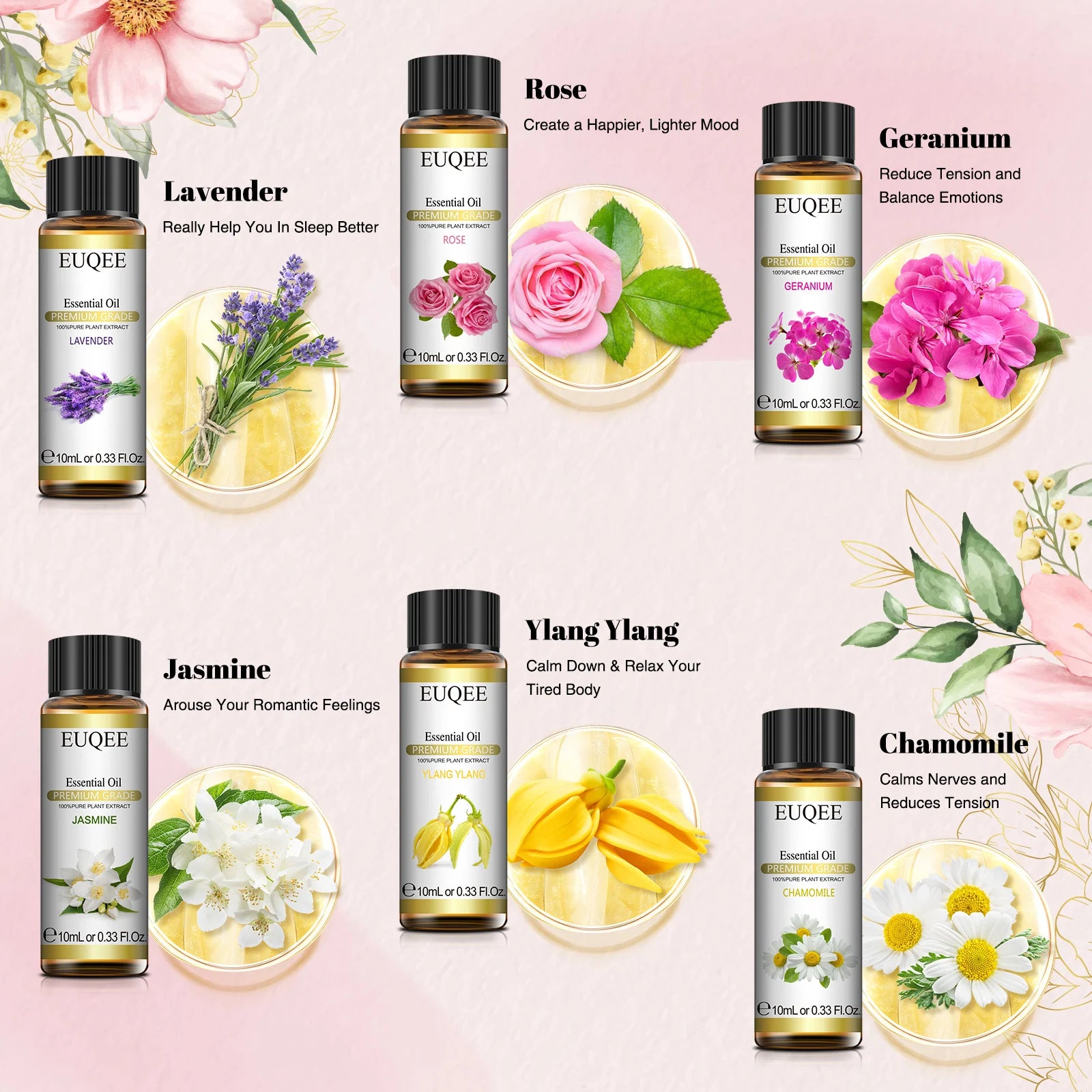 EUQEE Floral Essential Oil Set - 6 Bottles